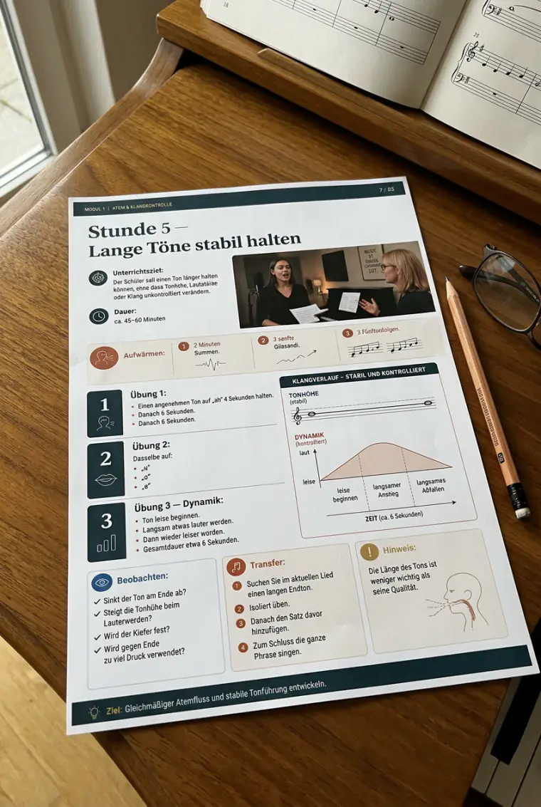 Tablet und Blätter zu Stunde 6 auf einem Tisch